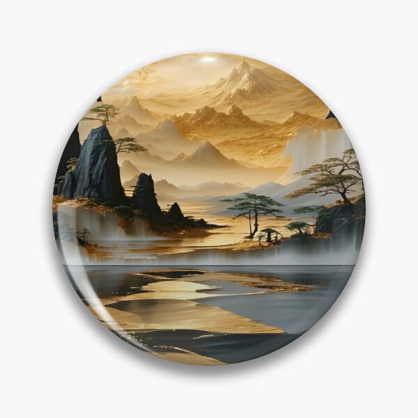 Item preview, Ethereal Serenity, A Golden Landscape Bathed in Reflection, The Mystique of Mountains and Water, Nature's Dance in Golden Hues designed and sold by Matt_Smith.