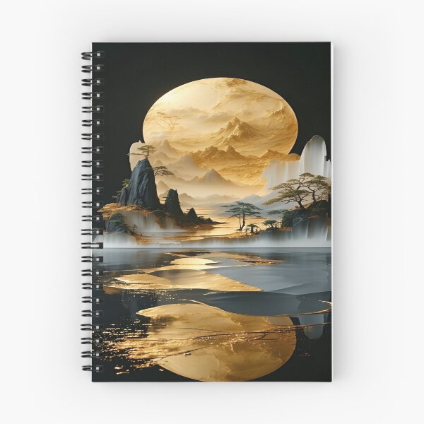 Item preview, Ethereal Serenity, A Golden Landscape Bathed in Reflection, The Mystique of Mountains and Water, Nature's Dance in Golden Hues designed and sold by Matt_Smith.