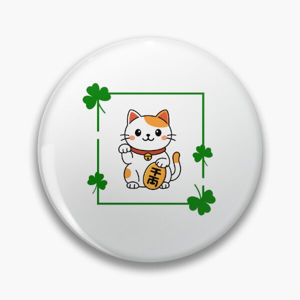 Item preview, Lucky Cat with Clover Floral Frame | Green & Orange Maneki Neko Illustration designed and sold by ArtivaaStudio.