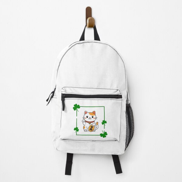 Item preview, Lucky Cat with Clover Floral Frame | Green & Orange Maneki Neko Illustration designed and sold by ArtivaaStudio.