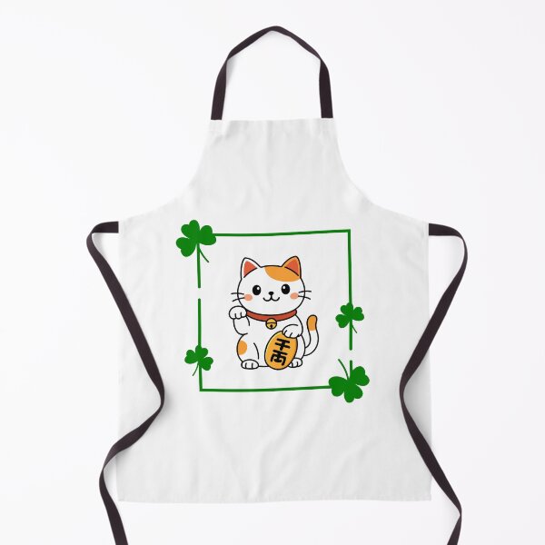 Item preview, Lucky Cat with Clover Floral Frame | Green & Orange Maneki Neko Illustration designed and sold by ArtivaaStudio.