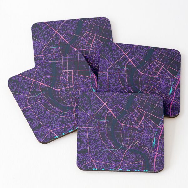 Item preview, Bangkok Neon Street Map Poster, Purple Blue City Map Wall Art designed and sold by LASTIQUE-dd.
