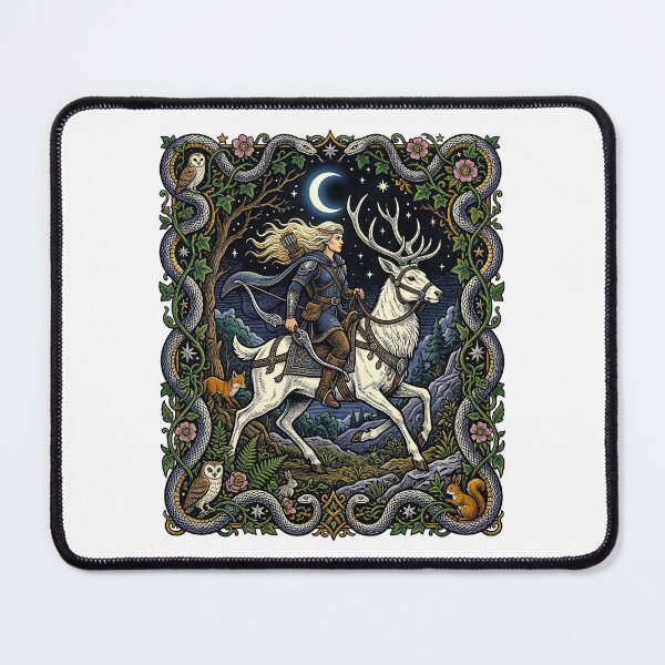 Item preview, Mystical strong woman Rider On Stag Dark Forest Fantasy designed and sold by TeeARTHY.