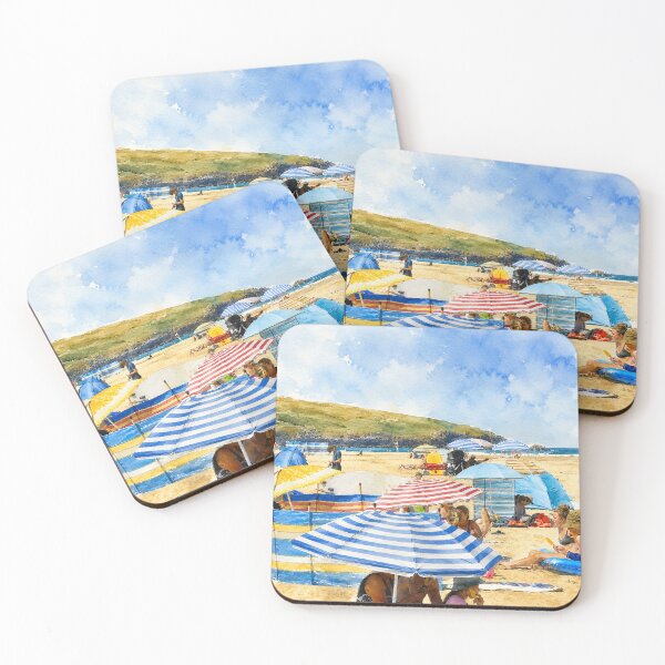 Item preview, Watercolor Cornwall Beach Summer Day Illustration designed and sold by TheSlowShore.