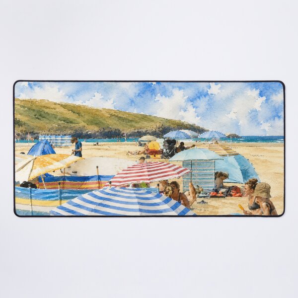 Item preview, Watercolor Cornwall Beach Summer Day Illustration designed and sold by TheSlowShore.