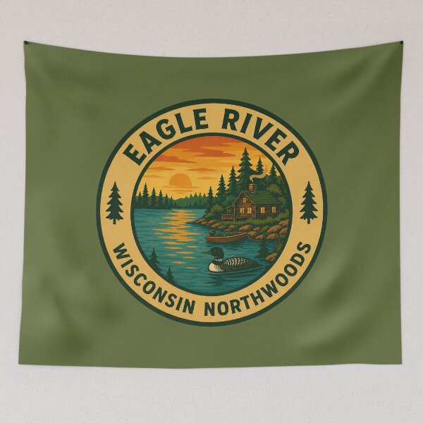 Item preview, Eagle River Wisconsin Northwoods Lake Cabin Vintage Badge designed and sold by American Travels.