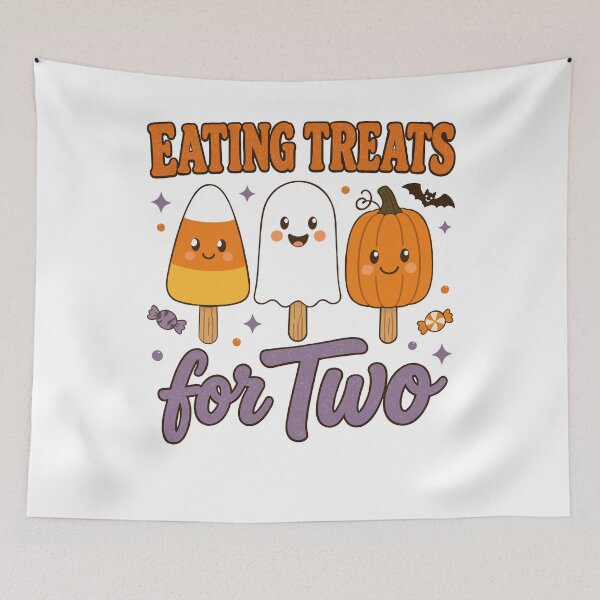 Item preview, Eating Treats For Two Cute Halloween Pregnancy Reveal designed and sold by FreshVibe Prints.