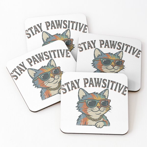 Item preview, Retro Cool Cat "Stay Pawsitive" Vintage T-Shirt Design designed and sold by CatstheticShop1.