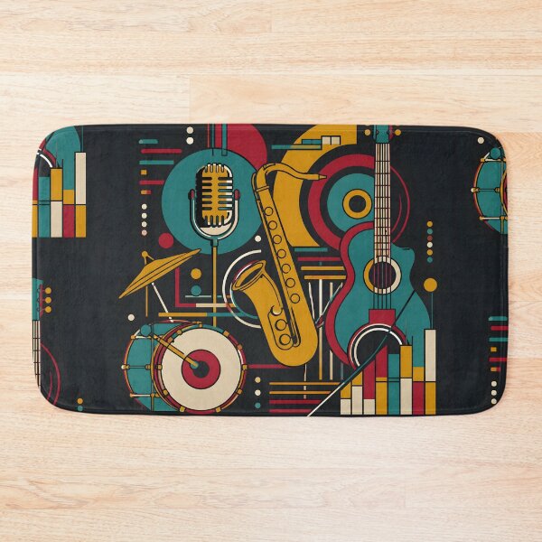 Item preview, Retro Jazzy Architecture Art Print | Mid Century Concrete Music Poster | Bauhaus Geometric Saxophone and Guitar Canvas designed and sold by SergioMiklos.