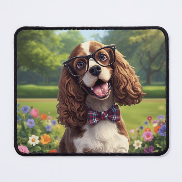 Item preview, A happy summer cocker spaniel among flowers with a butterfly on its neck designed and sold by Kolibra.