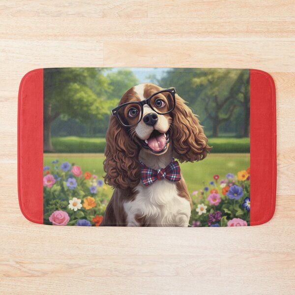 Item preview, A happy summer cocker spaniel among flowers with a butterfly on its neck designed and sold by Kolibra.