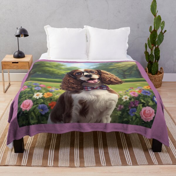 Item preview, A happy summer cocker spaniel among flowers with a butterfly on its neck designed and sold by Kolibra.