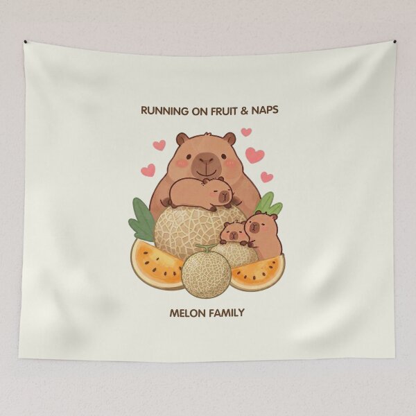 Item preview, Running on Fruit & Naps – Melon Family Cute Capybaras designed and sold by BCapybara.