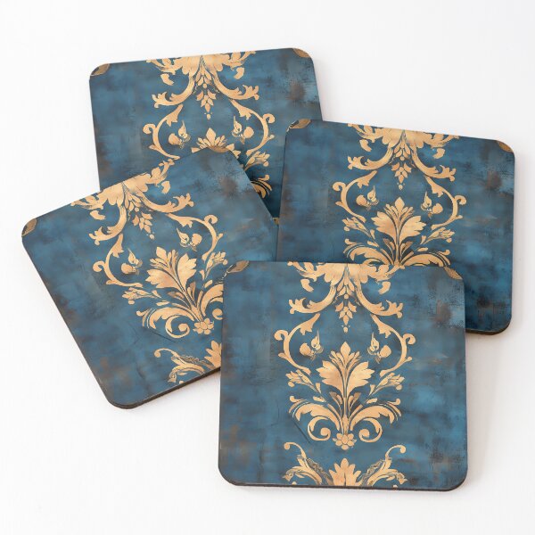 Item preview, Distressed Baroque Damask Pattern Blue Gold designed and sold by Tammy Winand Arts.