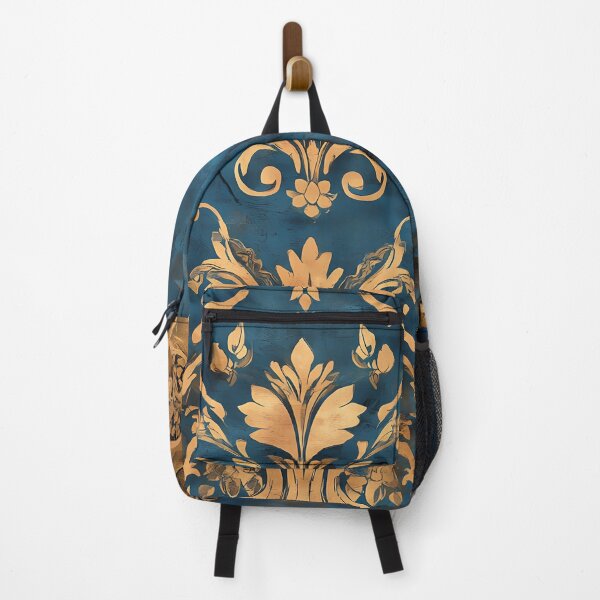 Item preview, Distressed Baroque Damask Pattern Blue Gold designed and sold by Tammy Winand Arts.
