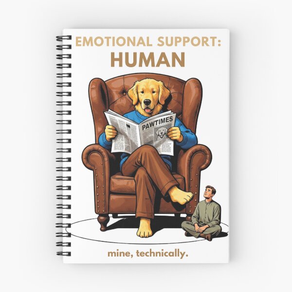Artikelvorschau, Emotionale Unterstützung durch einen Menschen, lustiger Hund, ironischer Rollentausch auf Weiß entworfen und verkauft von The Fine Print by BassAddict.