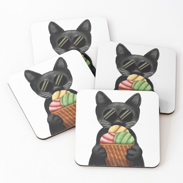 Item preview, Cool Black Cat Ice Cream Kawaii Dessert Cute Illustration designed and sold by More Prussian Blue.