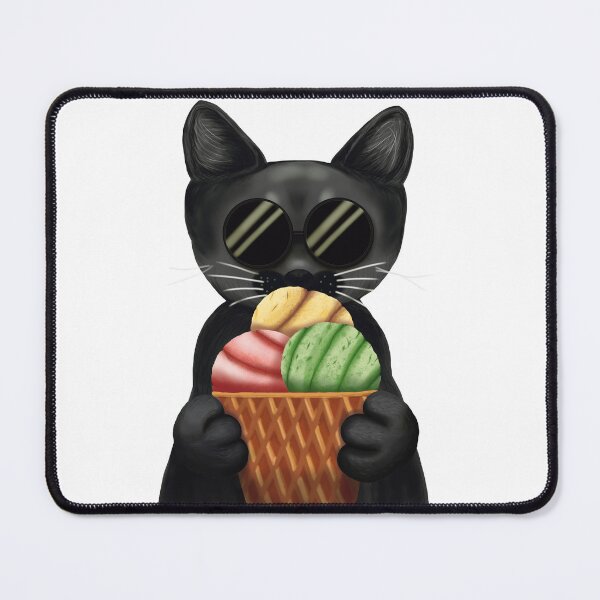 Item preview, Cool Black Cat Ice Cream Kawaii Dessert Cute Illustration designed and sold by More Prussian Blue.