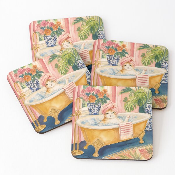 Item preview, Chinoiserie Cat Bathtime designed and sold by Magnolia Valley Art.