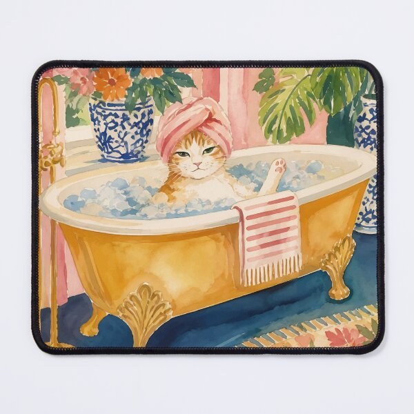 Item preview, Chinoiserie Cat Bathtime designed and sold by Magnolia Valley Art.