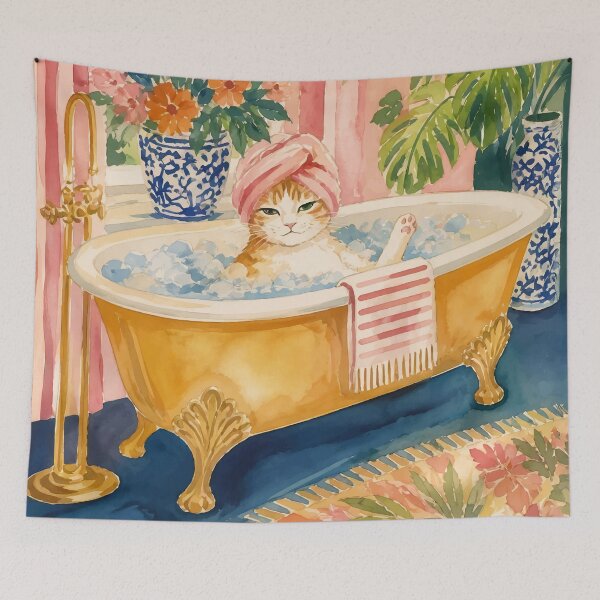 Item preview, Chinoiserie Cat Bathtime designed and sold by Magnolia Valley Art.