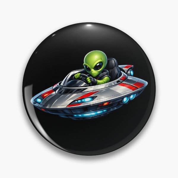 Item preview, Alien Driving a Flying Saucer Like a Sports Car | Premium UFO Cartoon Illustration designed and sold by builtforyou.