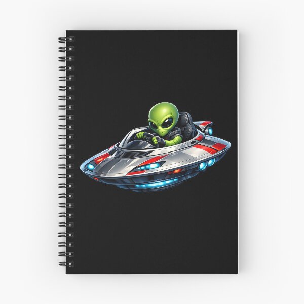 Item preview, Alien Driving a Flying Saucer Like a Sports Car | Premium UFO Cartoon Illustration designed and sold by builtforyou.