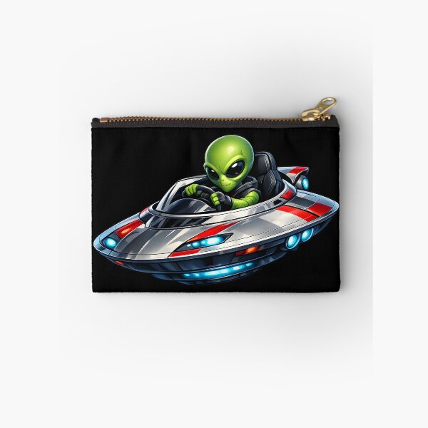 Item preview, Alien Driving a Flying Saucer Like a Sports Car | Premium UFO Cartoon Illustration designed and sold by builtforyou.
