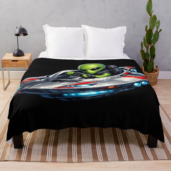 Item preview, Alien Driving a Flying Saucer Like a Sports Car | Premium UFO Cartoon Illustration designed and sold by builtforyou.
