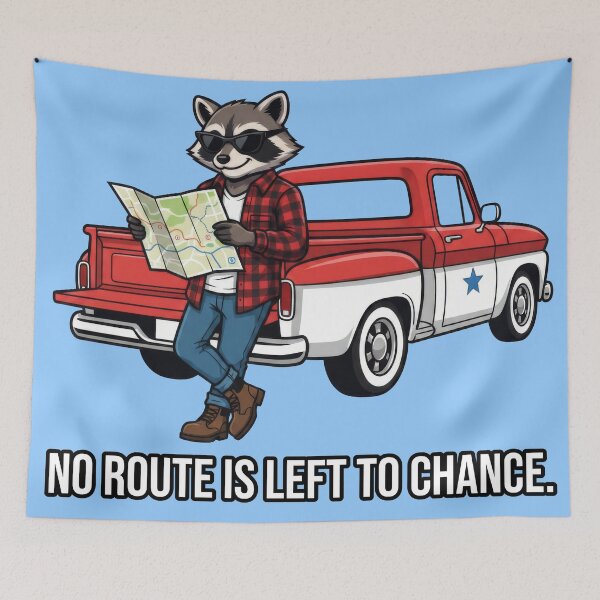 Item preview, Road Trip Raccoon, No Route Left To Chance designed and sold by NerdApproach.