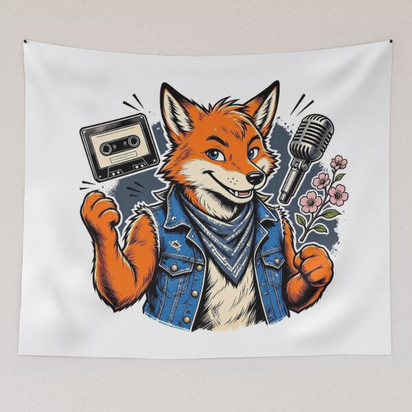 Item preview, Retro Rocker Fox Vintage Cassette and Microphone designed and sold by ElvisVintagePosters.