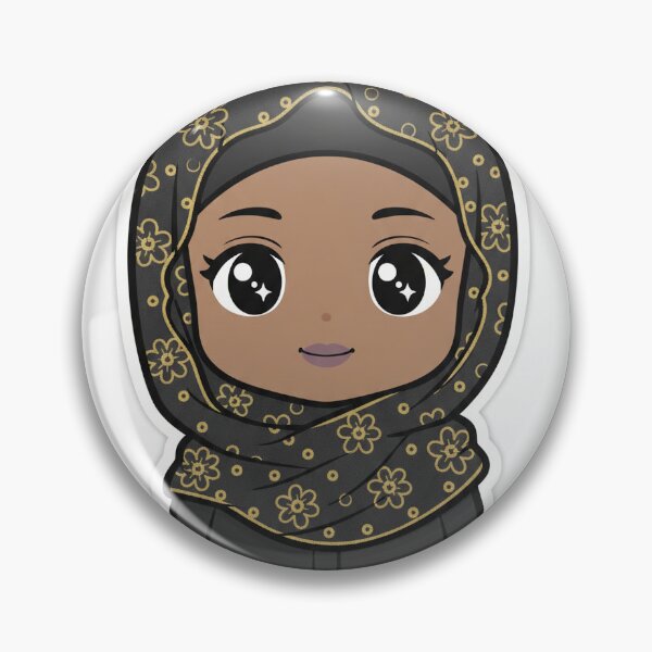 Item preview, floral hijab, gold and black, cute cartoon, chibi character, laptop stickers, planner stickers, aesthetic sticker, digital illustration designed and sold by TheModernMuslimah.