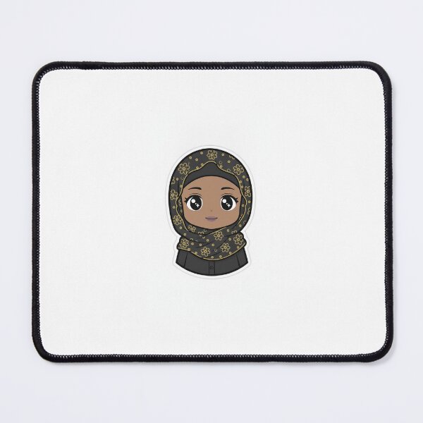 Item preview, floral hijab, gold and black, cute cartoon, chibi character, laptop stickers, planner stickers, aesthetic sticker, digital illustration designed and sold by TheModernMuslimah.