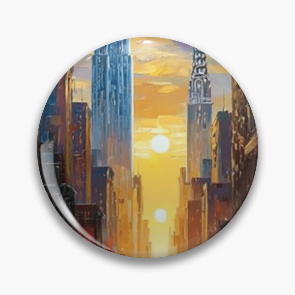 Item preview, New York City Sunset Oil Painting | Empire State Building & Chrysler Building Wall Art designed and sold by Iceberg Comic Book Lounge.