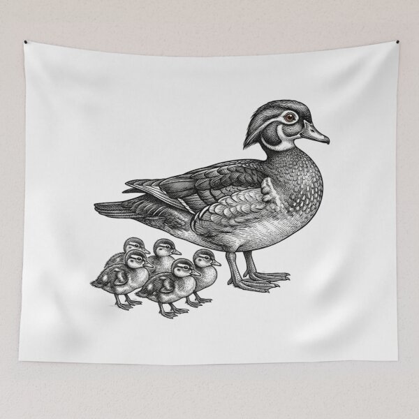 Item preview, Duck with ducklings - Realistic Minimalistic Black and White designed and sold by Minimalisticaly.