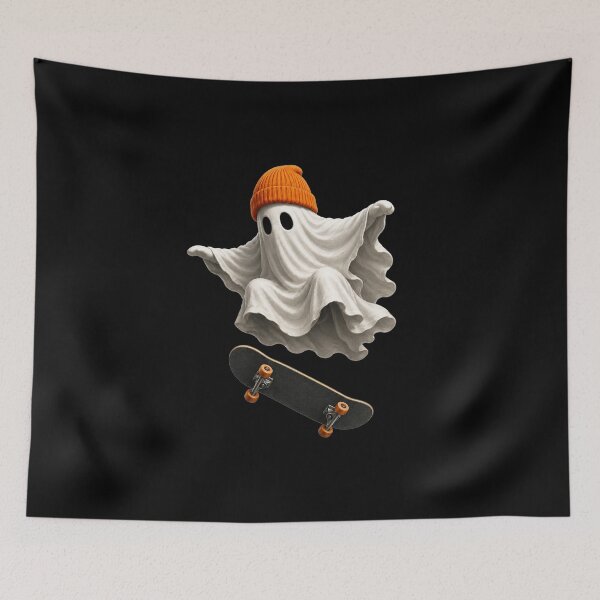 Item preview, Cute Ghost Skateboarding with Orange Beanie | Spooky Halloween Skater Vintage Graphic designed and sold by HectorStore11.