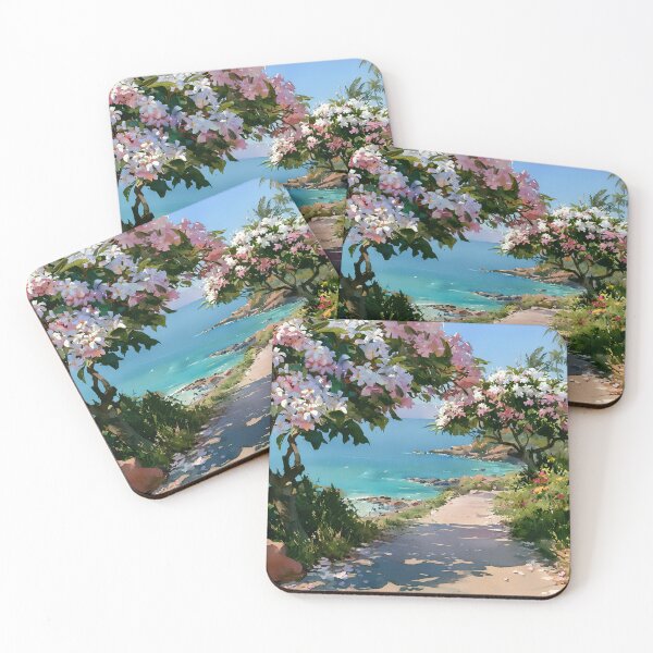 Item preview, Hawaiian Tropical Beach Path with Flowering Tree and Turquoise Ocean v9 designed and sold by daila70.