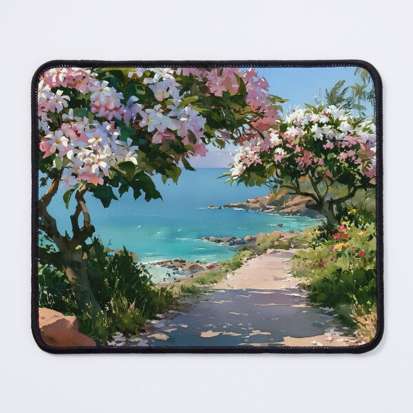 Item preview, Hawaiian Tropical Beach Path with Flowering Tree and Turquoise Ocean v9 designed and sold by daila70.