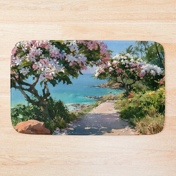 Item preview, Hawaiian Tropical Beach Path with Flowering Tree and Turquoise Ocean v9 designed and sold by daila70.