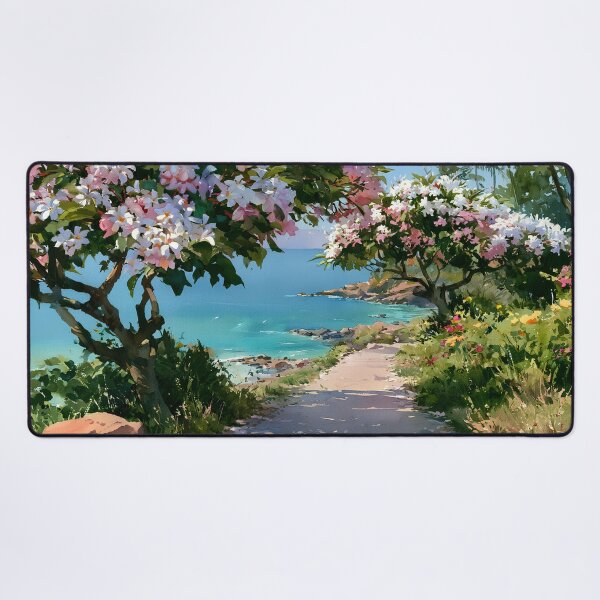 Item preview, Hawaiian Tropical Beach Path with Flowering Tree and Turquoise Ocean v9 designed and sold by daila70.