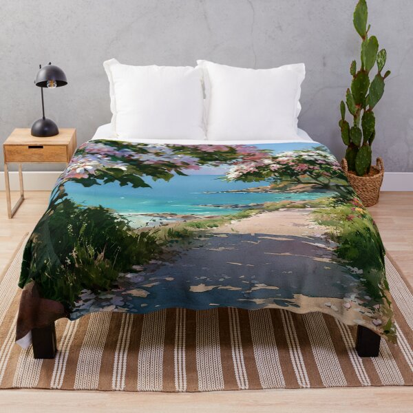 Item preview, Hawaiian Tropical Beach Path with Flowering Tree and Turquoise Ocean v9 designed and sold by daila70.