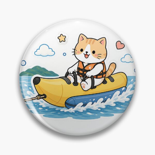 Item preview, Cute Summer Cat Kawaii Kitty Yellow Boat Water Sports Illustration designed and sold by NoopnyangStudio.