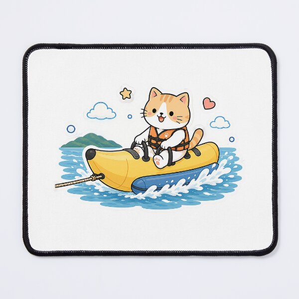 Item preview, Cute Summer Cat Kawaii Kitty Yellow Boat Water Sports Illustration designed and sold by NoopnyangStudio.