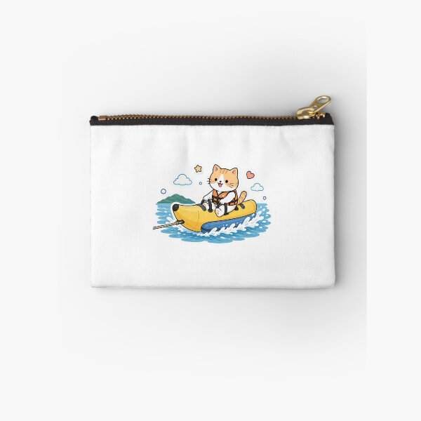 Item preview, Cute Summer Cat Kawaii Kitty Yellow Boat Water Sports Illustration designed and sold by NoopnyangStudio.