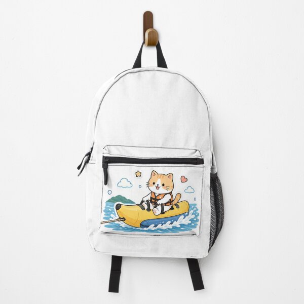 Item preview, Cute Summer Cat Kawaii Kitty Yellow Boat Water Sports Illustration designed and sold by NoopnyangStudio.