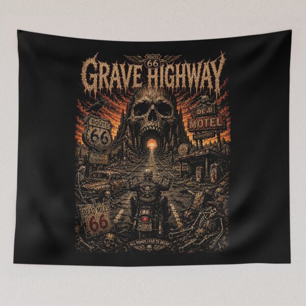 Item preview, GRAVE HIGHWAY | Vintage Biker Heavy Metal T-Shirt | The Wasteland Chronicles | RetroCrypt Studio designed and sold by RetroCrypt Studio.