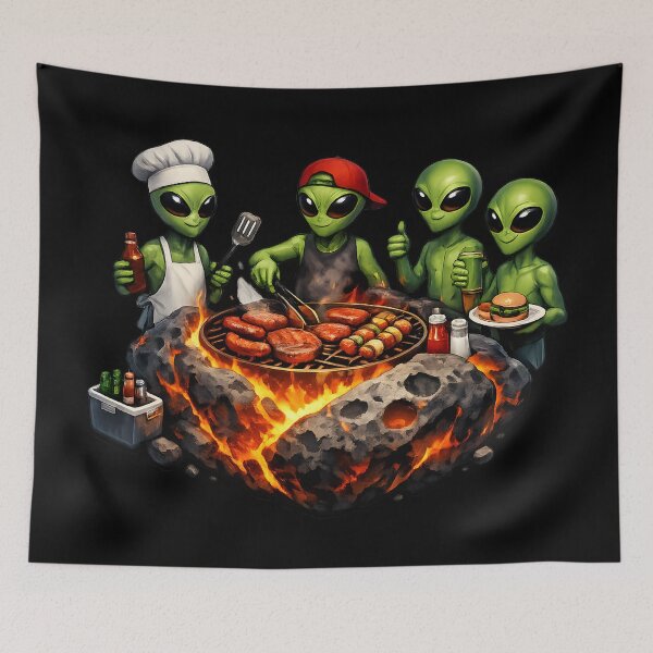 Item preview, Alien BBQ Crew Cooking on Meteor Grill designed and sold by builtforyou.