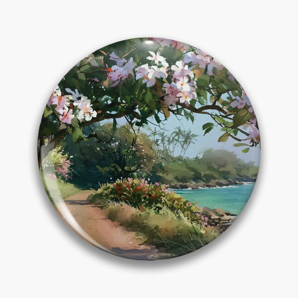 Item preview, Hawaiian Tropical Beach Path with Flowering Tree and Turquoise Ocean v10 designed and sold by daila70.