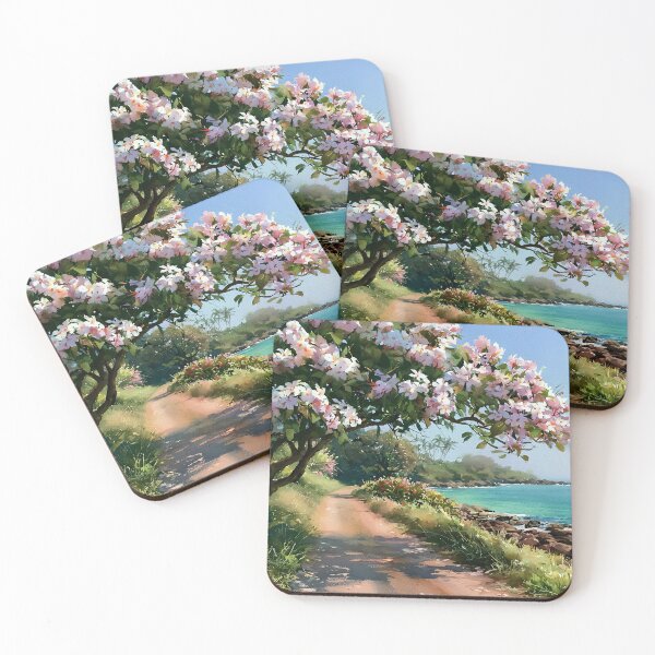 Item preview, Hawaiian Tropical Beach Path with Flowering Tree and Turquoise Ocean v10 designed and sold by daila70.