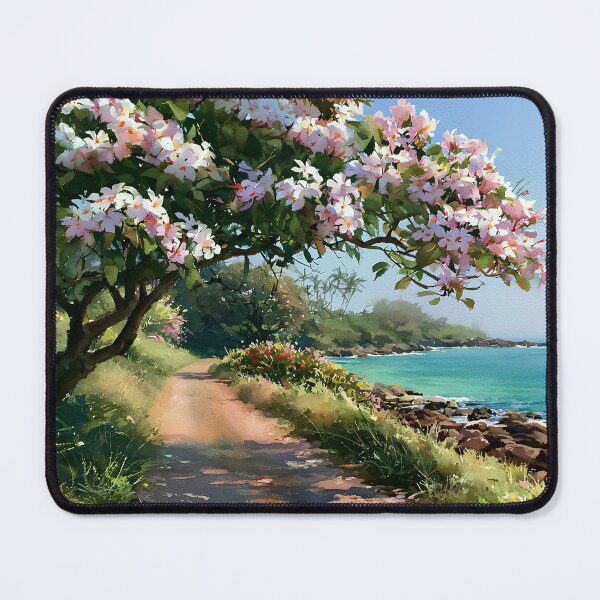 Item preview, Hawaiian Tropical Beach Path with Flowering Tree and Turquoise Ocean v10 designed and sold by daila70.